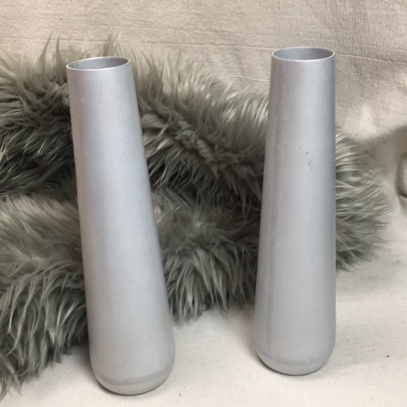 Pair Brushed Aluminum Metal Vases from CB2 - Picture 1 of 8